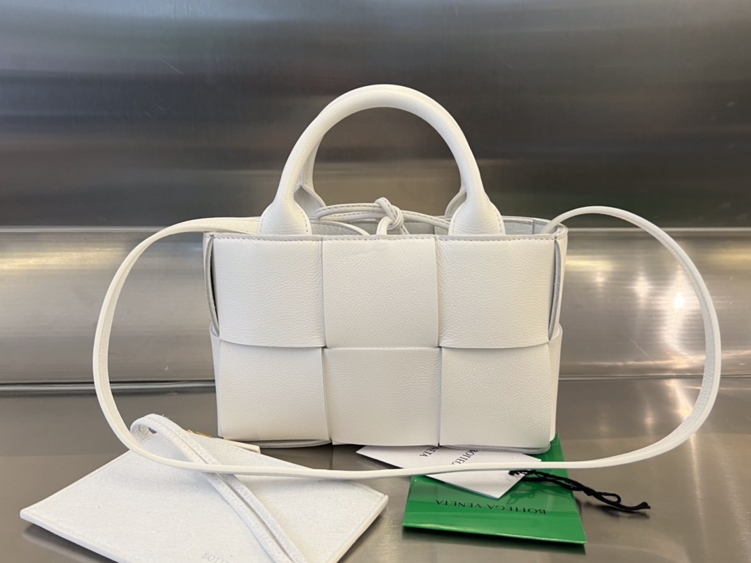 Micro Candy Arco Intreccio Leather Tote Bag White